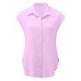 thumbnail image 4 of Timegard Hauts Grande Taille pour Femmes Coton Lin Manches Courtes Col en V Boutonné Blouse Décontractée, 4 of 6