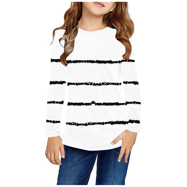 RXIRUCGD Chemises à Manches Longues pour Filles, Col Rond Mignon, Blouses Décontractées Élégantes, Blanc, Taille : 9 Ans