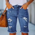 thumbnail image 2 of AherBiu Jean Shorts Ripped Straight Distressed Frayed Stretchy High Waisted Skinny Half Denim Shorts, 2 of 7