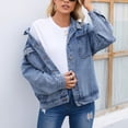 thumbnail image 3 of WRKEKC Veste en Denim pour Femme Camionneur Classique à Manches Longues Col Sans Capuchon Poids Moyen Extensible Incontournable Confortable Décontractée pour Tous les Jours pour l'Automne Bleu TG, 3 of 5