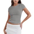 thumbnail image 1 of Plebaso Hauts Courts en Maille pour Femmes à Manches Courtes, Chandails Ajourés, Tricotés, Col Ras du Cou, Chandails à Enfiler, T-Shirts, 1 of 7