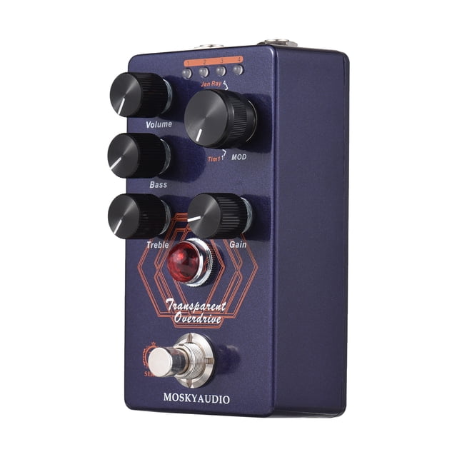 MOSKYAudio Pédale d'Effet pour Overdrive Guitare 4 Modes Interrupteur & Volume/bass/tremble/gain Commandes Compactes Portables Overdrive Numérique