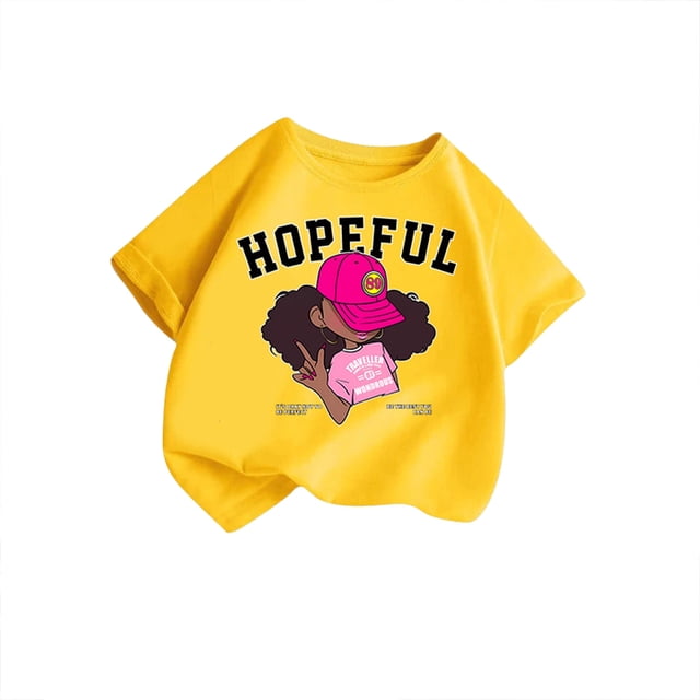 T-shirts Filles Été Cool Imprimé Graphique Col Rond Manches Courtes Décontracté Hauts Filles Jaune 7-8 Ans