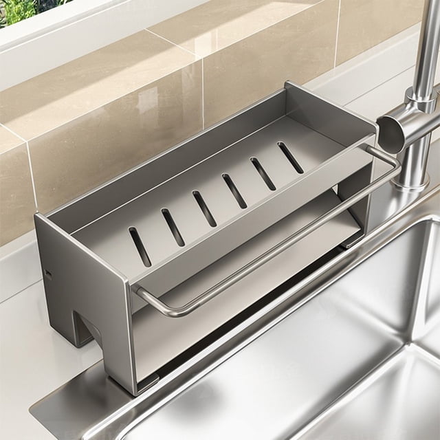 CaiYueKe Stainless Steel Over Sink Dish Drying Rack Multifunctional Kitchen Organizer Countertop Sponge Holder Utensil Drainer Storage Basket for Kitchen Counter Sink Side Space Saving