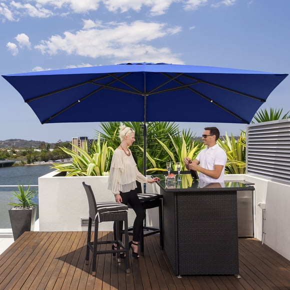 Costway Parasol Déporté de Patio 10 Pieds X 13 Pieds en Aluminium, Rotation 360°, Inclinaison, Bleu Marine