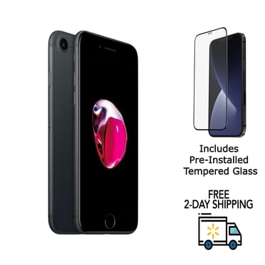Refurbished Apple iPhone 7 A1660 (Fully Unlocked) 32GB Matte Black (Grade A+) w/ Pre-Installed Tempered Glass
