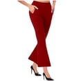 thumbnail image 1 of Penkiiy Women's High Waisted Straight Leg Stretchy Cropped Capris with Pockets, Red, M, 1 of 7