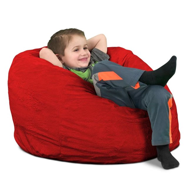 Ultimate Sack 30-Inch Kids Bean Bag Chair Oversized Foam Seat, Red Suede Cover