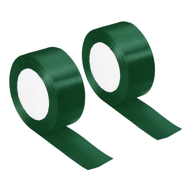 Unique Bargains 1.5 Inch Wide 24 Yards Satin Ribbon, 2 Pack Double Face Solid Crafts Roll for Party Home DIY Wrapping Decoration, Dark Green
