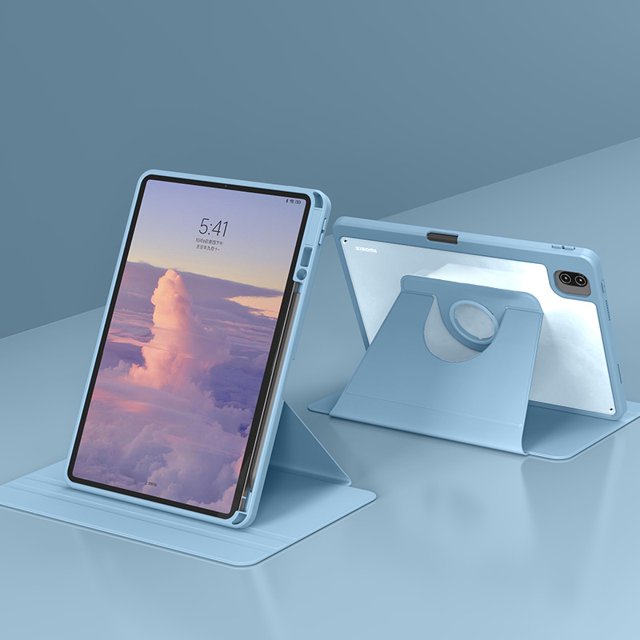 TBTIC 360 Rotation Transparent Acrylic Case For Tablet Xiaomi 6 6Pro 5 5Pro With Pencil Holder Slot Blue Xiaomi 6 6Pro