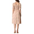 thumbnail image 3 of INSPIRE CHIC Robe pour Femme Smockée à Fleurs à Encolure Carrée Manches Courtes Bouffantes Printemps Été Robes Midi Rose TG, 3 of 7