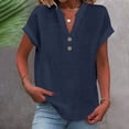 thumbnail image 2 of RKSTN Womens Summer Tops Fashion Cotton and Linen Buttons Going out Tops Basic Solid Color Shirts V-Neck Short Sleeve Loose Fit Pullover Tops, 2 of 5