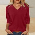 thumbnail image 2 of Amzcrzy Hauts pour Femmes Mode Manches 3/4 Hauts d'Été pour Femmes Couleur Unie Col Rond Hauts de Sortie Hauts Décontractés Confortables Hauts de Printemps T-Shirts, 2 of 8