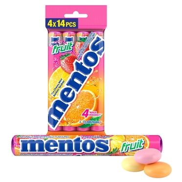 Mentos Chewy Mints, Fruit - Pack of 4 Rolls (56 Pieces), 37g per roll