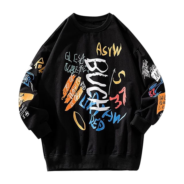 Pompotops Nouveaux Chandails pour Hommes Automne et Hiver 2021, Hauts Imprimés à Manches Longues et Col Rond Tendance pour Hommes, Chandails Graffiti Mode Grande Taille en Solde