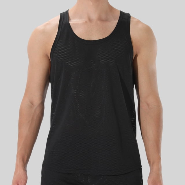 Styesk Tank Tops Men Fashionable Men's Round-neck Solid Color Mesh Drying Sleeveless Top