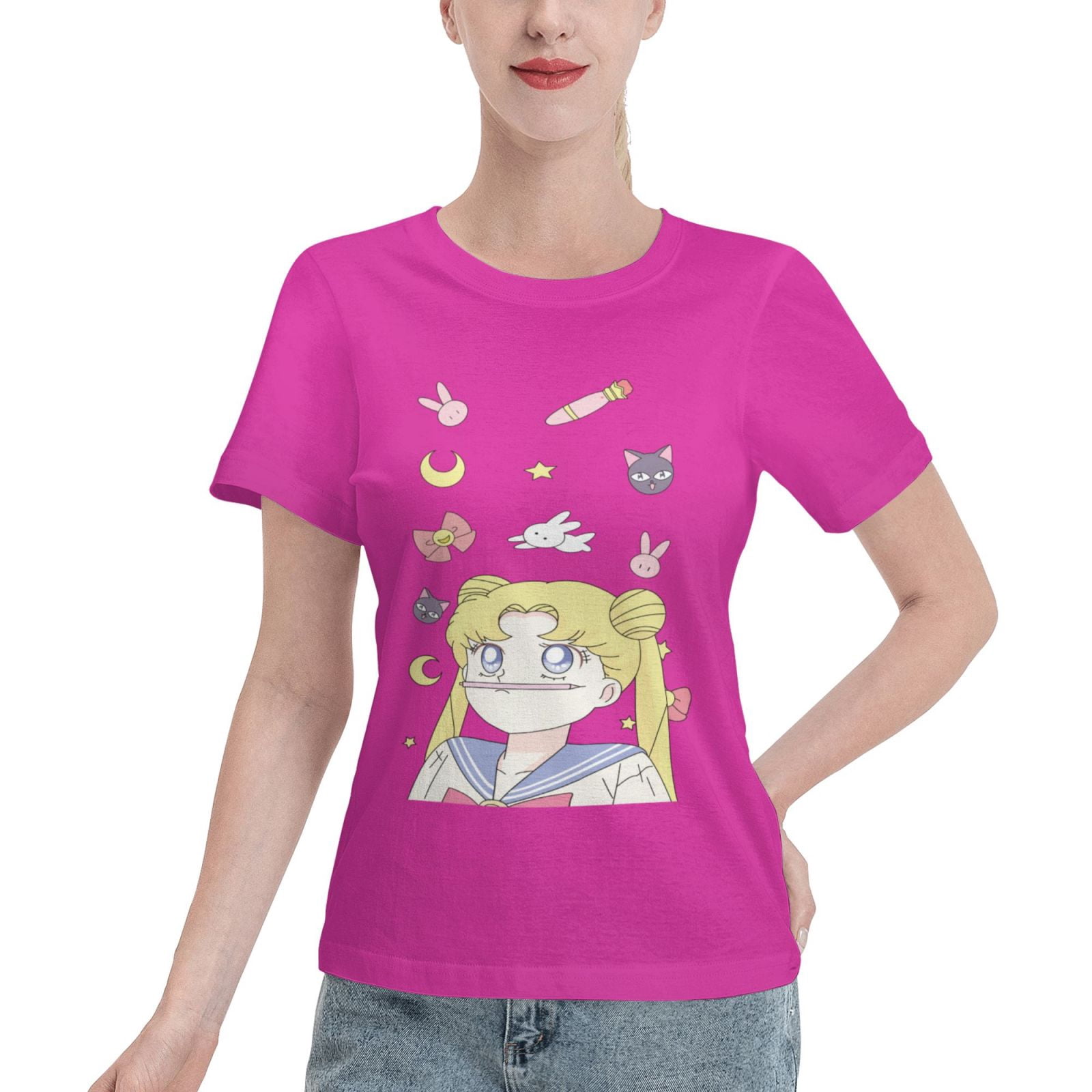 Women's Basic Short Sleeve T-Shirt Sailor Moon Moon Hare