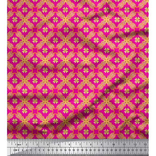 Soimoi polyester Crepe Fabric Check & Moroccan Ethnic Print Fabric by the Yard 52 Inch Wide