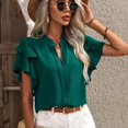 thumbnail image 4 of Hiiyo Chemisier à Manches à Volants à Col en V pour Femme, Blouse Polyvalente Décontractée d'Été, Vert TG, 4 of 4
