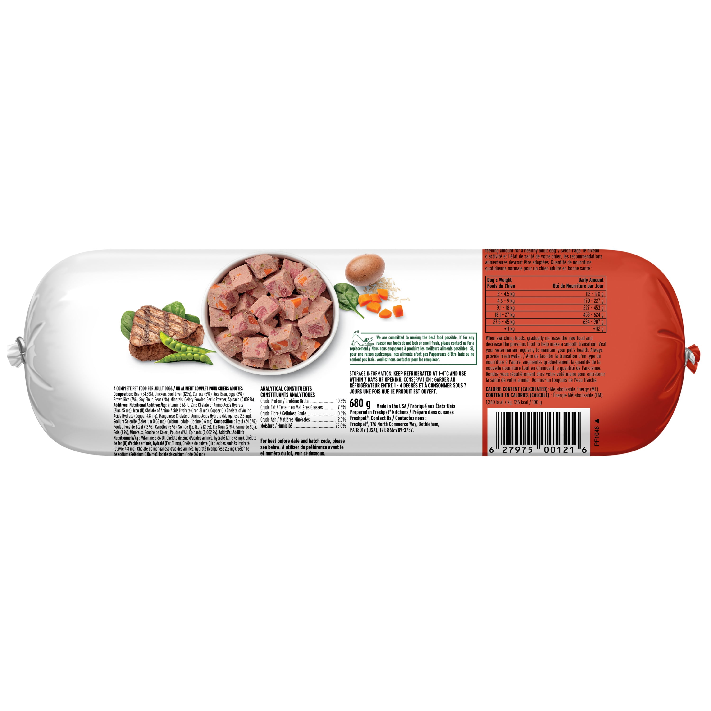 Freshpet Fresh Dog Food, Chunky Beef Recipe, Slice & Serve Roll 680g