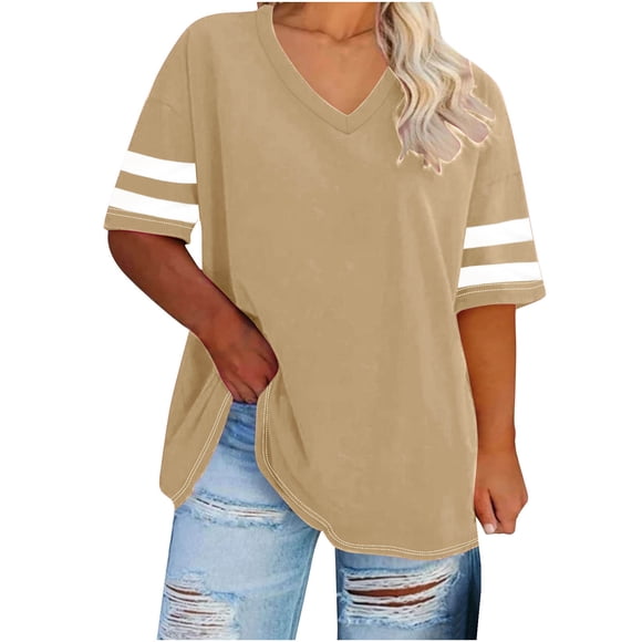 AherBiu Plus Size T-Shirts for Women V Neck Summer Loose T Shirts Oversized Casual Basic Short Sleeve Tops Tees