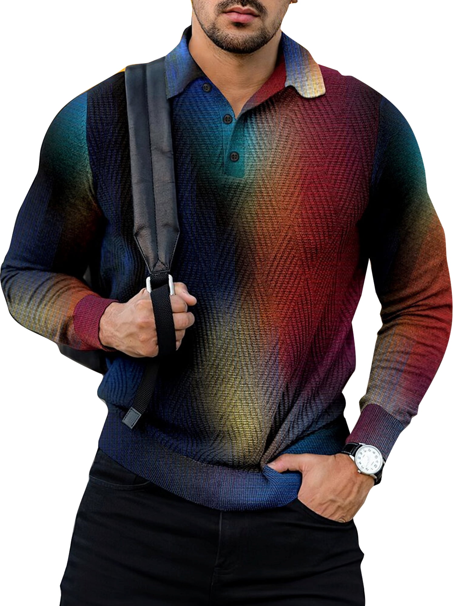 Innerwin Polo à Manches Longues pour Homme T-Shirt de Course Boutons T-Shirts Décontractés Style D 3TG