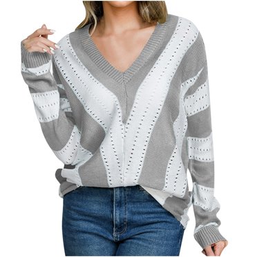 QUYUON Cable Knit Cardigan Sweaters for Women V Neck Sweaters Women Casual Winter Hollow Out Long Sleeve Shirts Warm Cuff Sleeve Pullover Jumper Tops Soft Lightweight Sweatshirts Tunic Sweaters Gray M