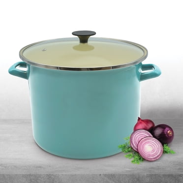 Starfrit de 11 L (11,6 pintes) en acier carbone avec couvercle en verre, Extérieur Émaillé, Compatible avec le four, sans PFOA, Facile à nettoyer, Bleu
