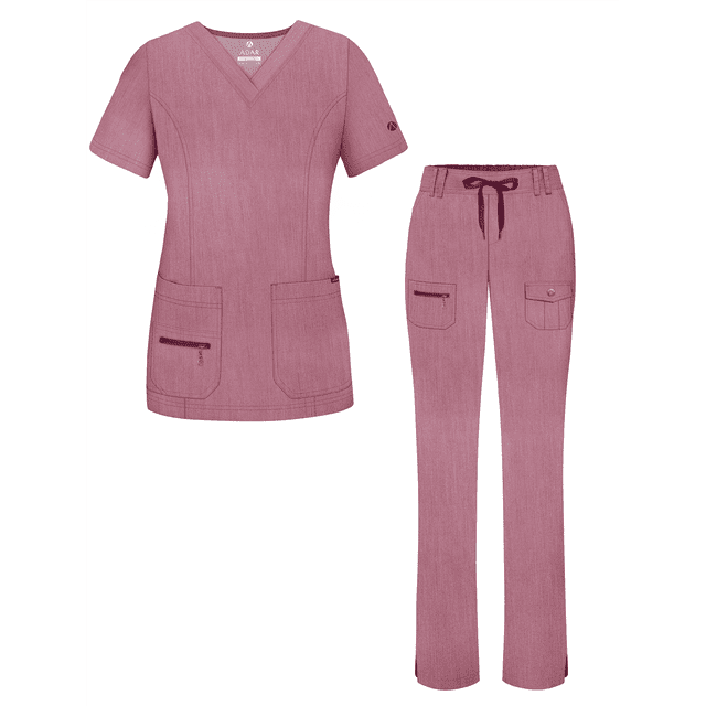 Adar Pro Heather Breakthrough Plus Scrub Set For Women - Enhanced V-Neck Top & Multi Pocket Pants
