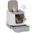 thumbnail image 1 of PawHut Cat Litter Box, Enclosed Kitty Litter Pen with Lid, Scoop, Grey, 1 of 10