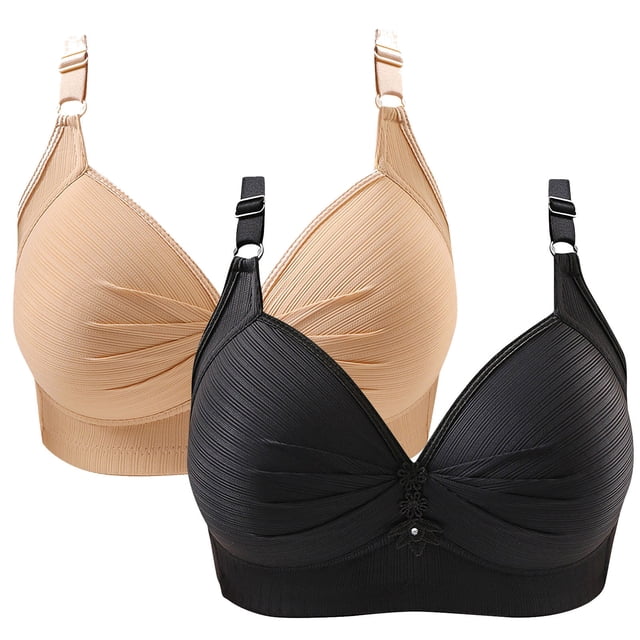Birdeem 2Pcs Womans Printing Gathered Together Large Size Daily Bra Underwear No Rims