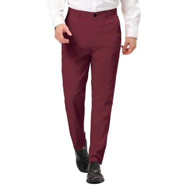 INSPIRE CHIC Men's Dress Trousers Solid Color Flat Front Skinny Business Pants 38 Burgundy