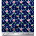 thumbnail image 1 of Soimoi Tissu Popeline de Coton Design Quatrefoil, Feuilles & Roses Imprimé Floral 1 Yard 56 Pouces de Large, 1 of 3
