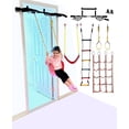 thumbnail image 2 of GymPros Deluxe Kids Indoor Doorway Gym 6 Piece Swing Set Playground + Pull Up Bar, Swing Seat, Climbing Cargo Net, 2X Gymnastics Trapeze Rings, Rope Ladder for Children Home Fitness Strength Training, 2 of 9