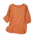 thumbnail image 2 of Yuyuzo Hauts Boho pour Femmes Chic Décontracté Chemises à Manches 3/4 Broderie Col Rond Hauts d'Été Amples T-Shirts Blouse, 2 of 6
