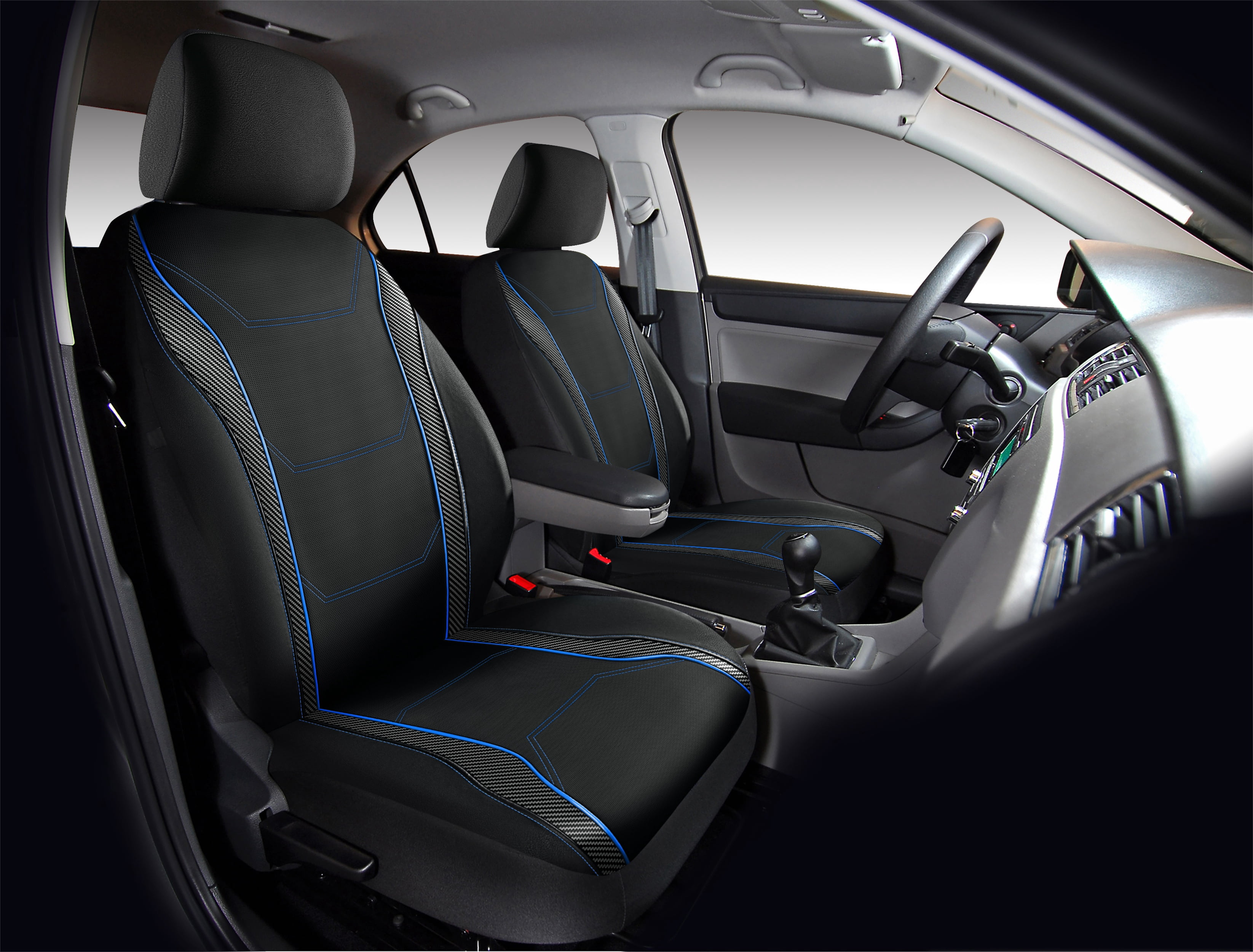 Auto Drive 5-Piece Car Seat cover kit Carbon Fiber Black with Blue Piping