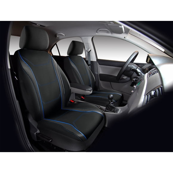 Auto Drive 5-Piece Car Seat Cover Kit Carbon Fiber Black with Blue Piping