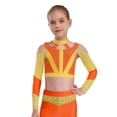thumbnail image 1 of Eandarui Kids Girls Gymnastics Crop Tops Long Sleeve Shiny Rhinestone Color Block Design with Cross Back Cutout Orange 16, 1 of 7