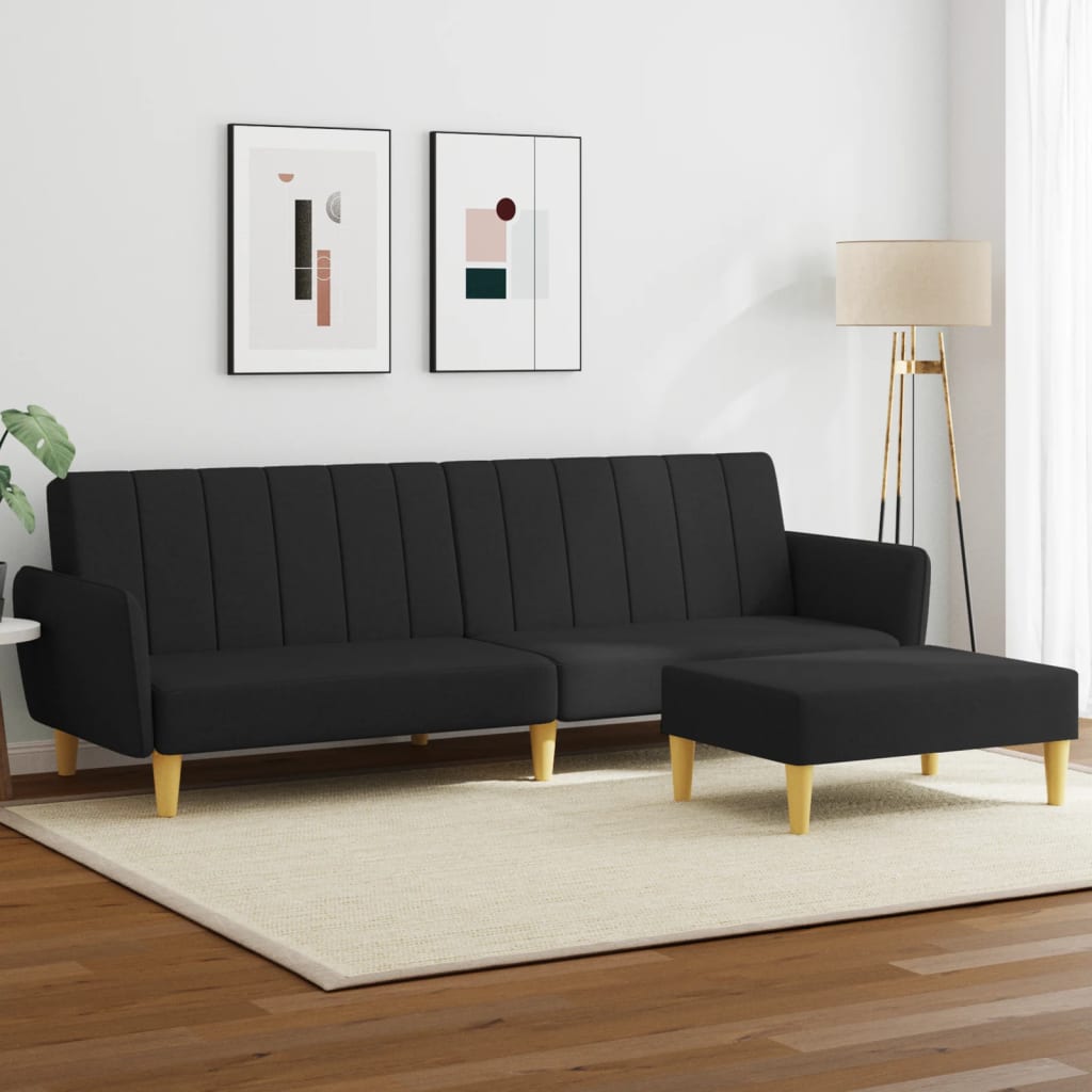 vidaXL Canapé-Lit 2 Places avec Repose-Pieds Tissu Noir