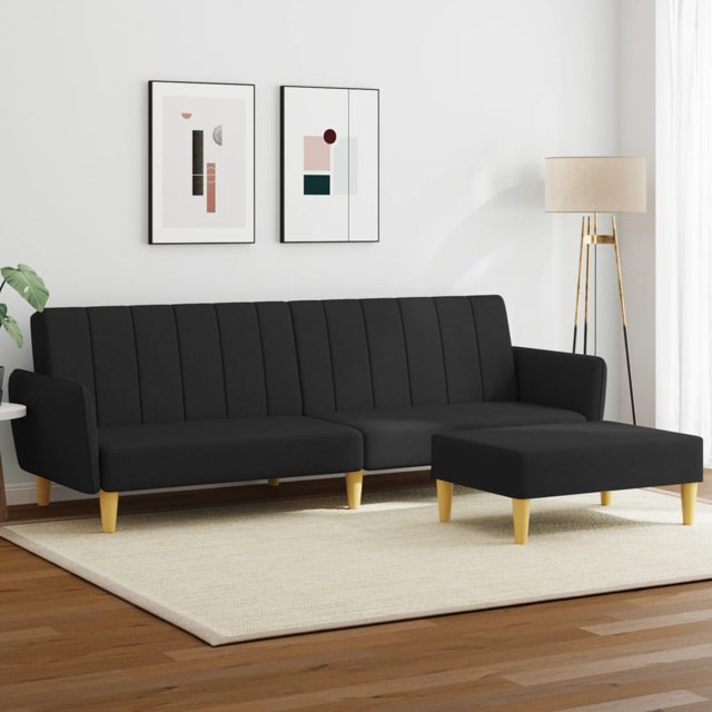 vidaXL Canapé-Lit 2 Places avec Repose-Pieds Tissu Noir