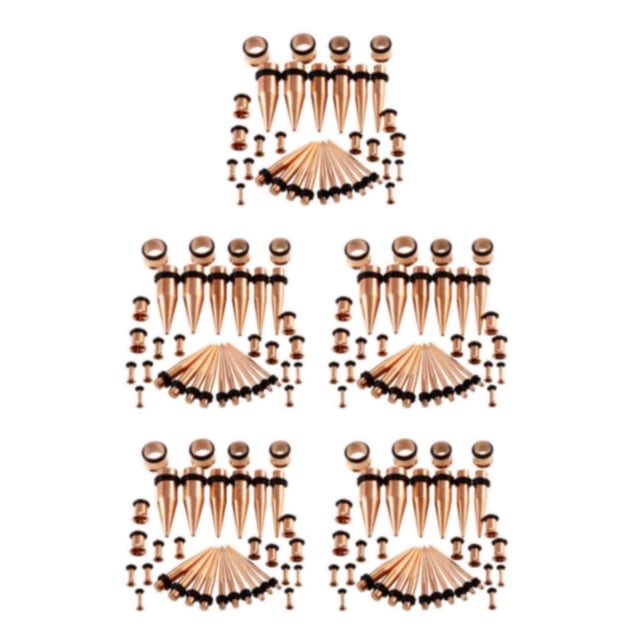 Transemion 36 Pieces Ear Gauges Stretching Kit Expanders 14G-00G Plugs Rose Gold 36 Pcs 5Set