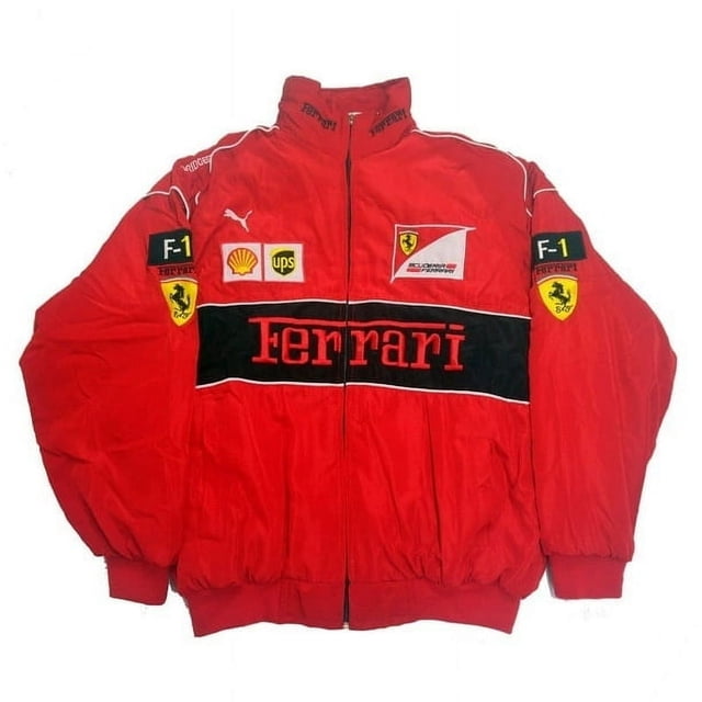 F1 Racing Suit Full Style Retro Style College Style Jacket Cotton Jacket Autumn And Winter Cotton Jacket A187 Full Embroidery Black
