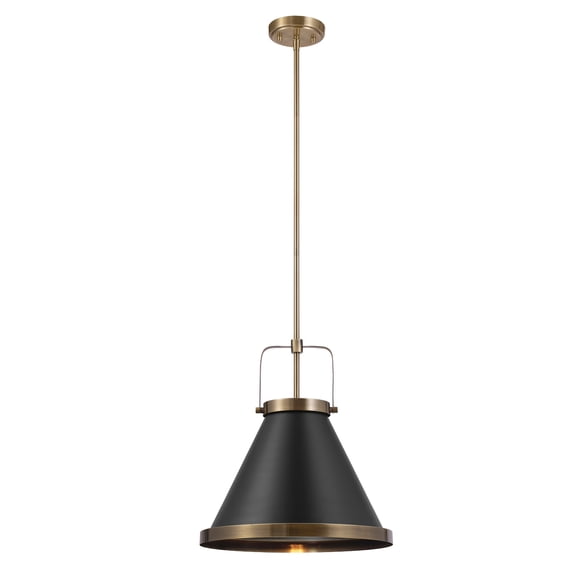 Novogratz x Globe Sophia 1-Light Matte Brass Pendant Lighting with Matte Black Shade