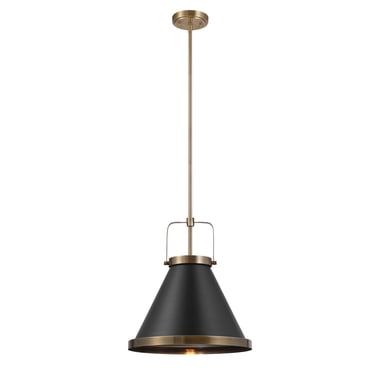 Luminaire suspendu à 1 ampoule Sophia de Novogratz x Globe laiton mat avec abat-jour noir mat