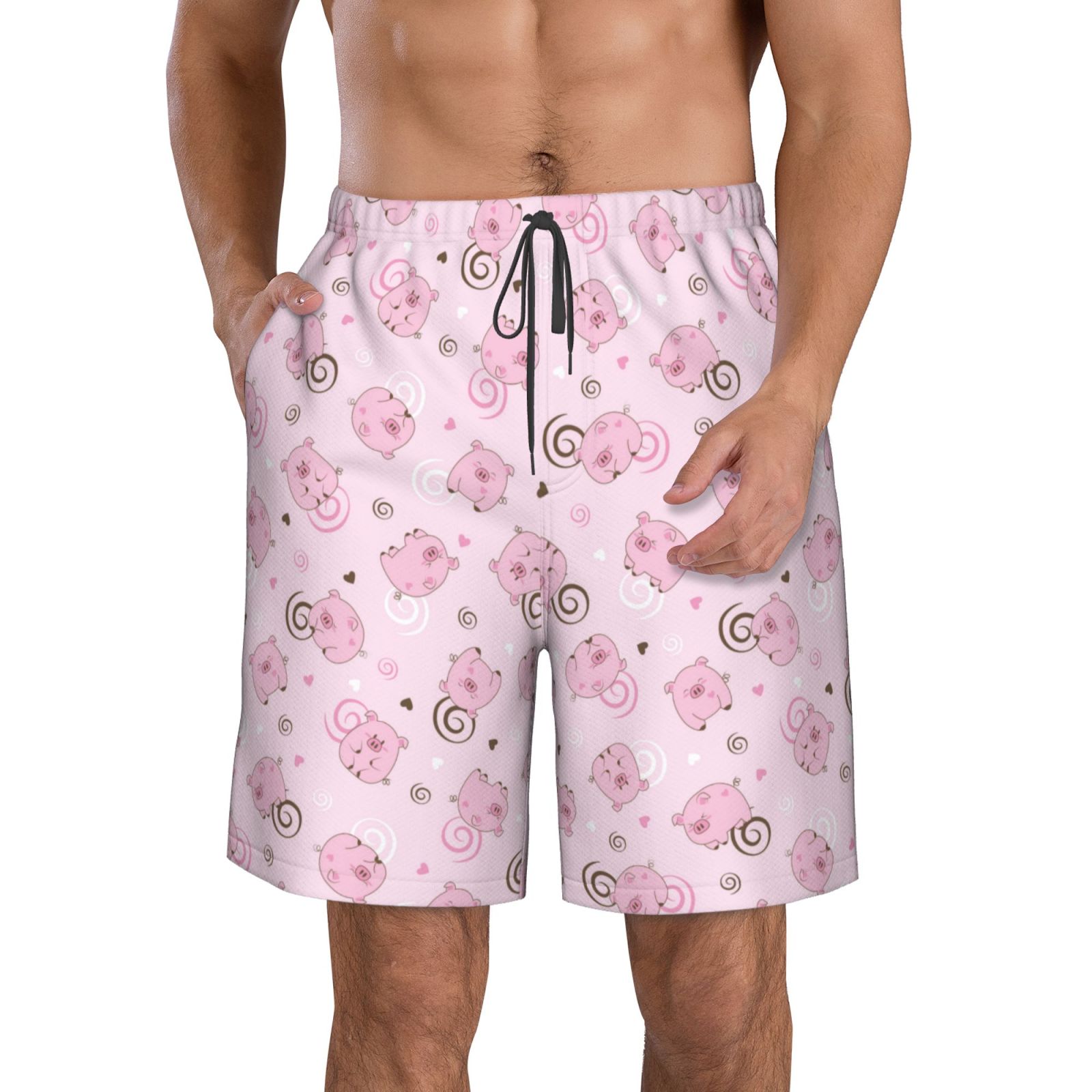 Wukai Maillot de Bain Imprimé Cochon Mignon avec Doublure de Compression Séchage Rapide Shorts de Sport avec Poche-TTG