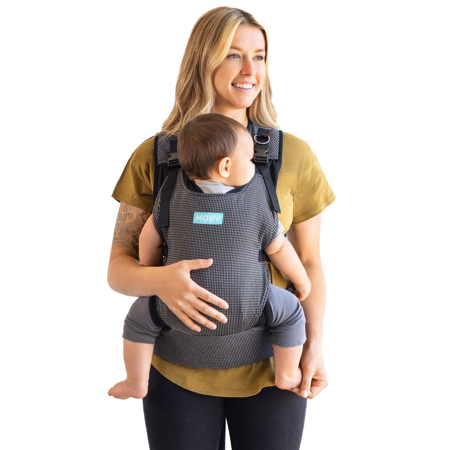 MOBY - Porte-bébé hybride Cloud - Porte-bébé adaptable de l'infant au tout-petit avec maille respirante - Ergonomique - Taille unique - Charbon/Noir