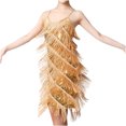 thumbnail image 1 of Robe Mini Sans Manches à Paillettes et Plumes pour Femmes, Col Rond, Bretelles, 1 of 9