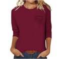 thumbnail image 1 of FAIWAD Womens 3/4 Sleeve Tunic Tops Solid Color Round Neck Shirt Soft Lightweight Loose Top with Chest Pockets, 1 of 5