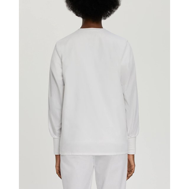 Landau Veste de Blouse Médicale pour Femmes à 4 Poches : Coupe Classique Décontractée, Col Rond, Boutons Pression devant et Poignets en Tricot 7525