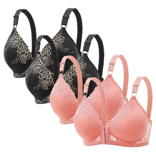 DecSea 4PC Women's Large Lace Breathable Front Opening Bra Wrapped Up Cup Side Fold Breast Lift Bra